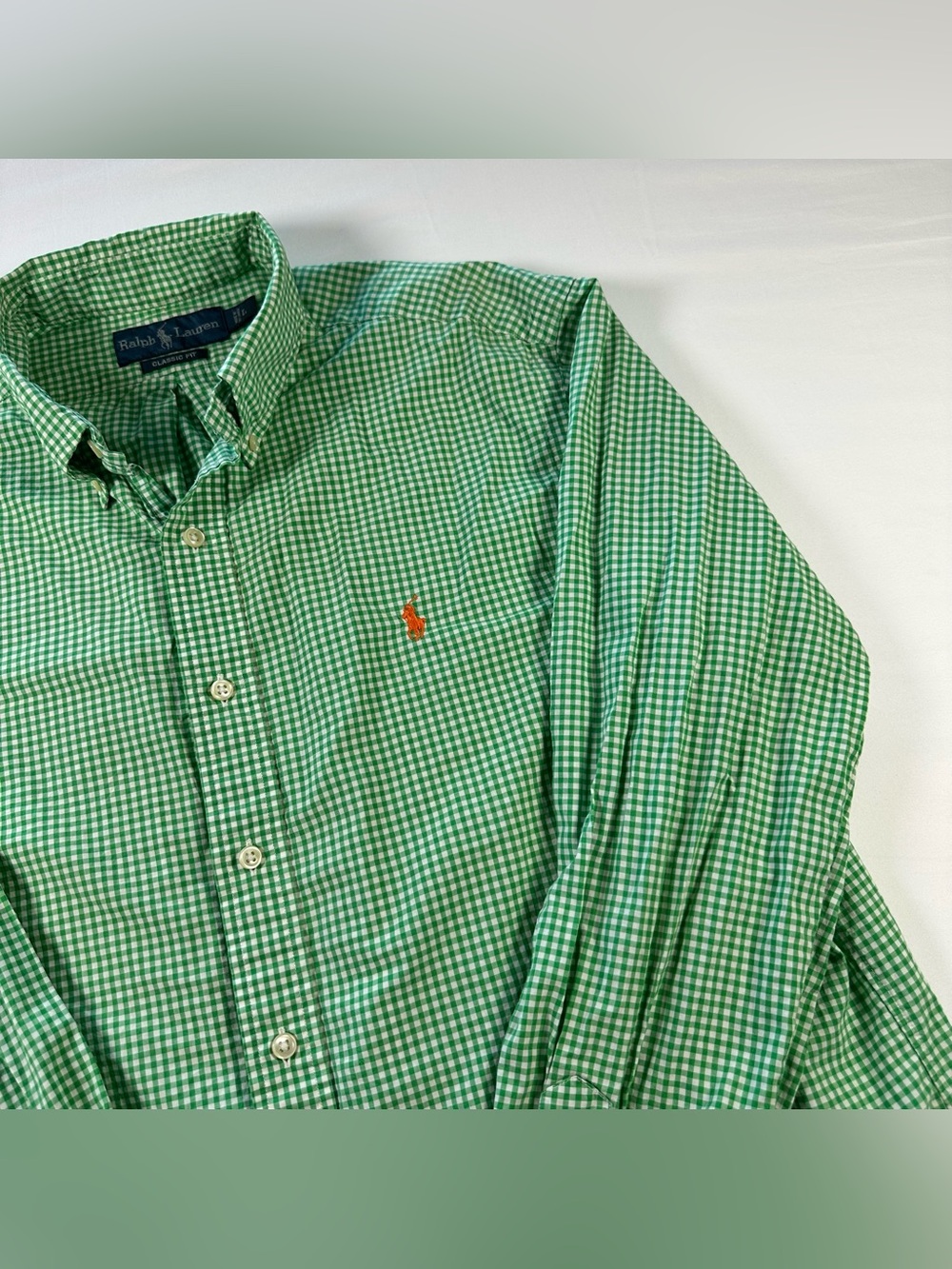 Ralph Lauren Classic Fit Shirt Mens L Green Gingham Check Button Down Cotton - Picture 6 of 12